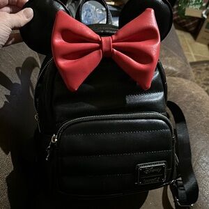 Disney Loungefly Black Mini Backpack with Red Bow